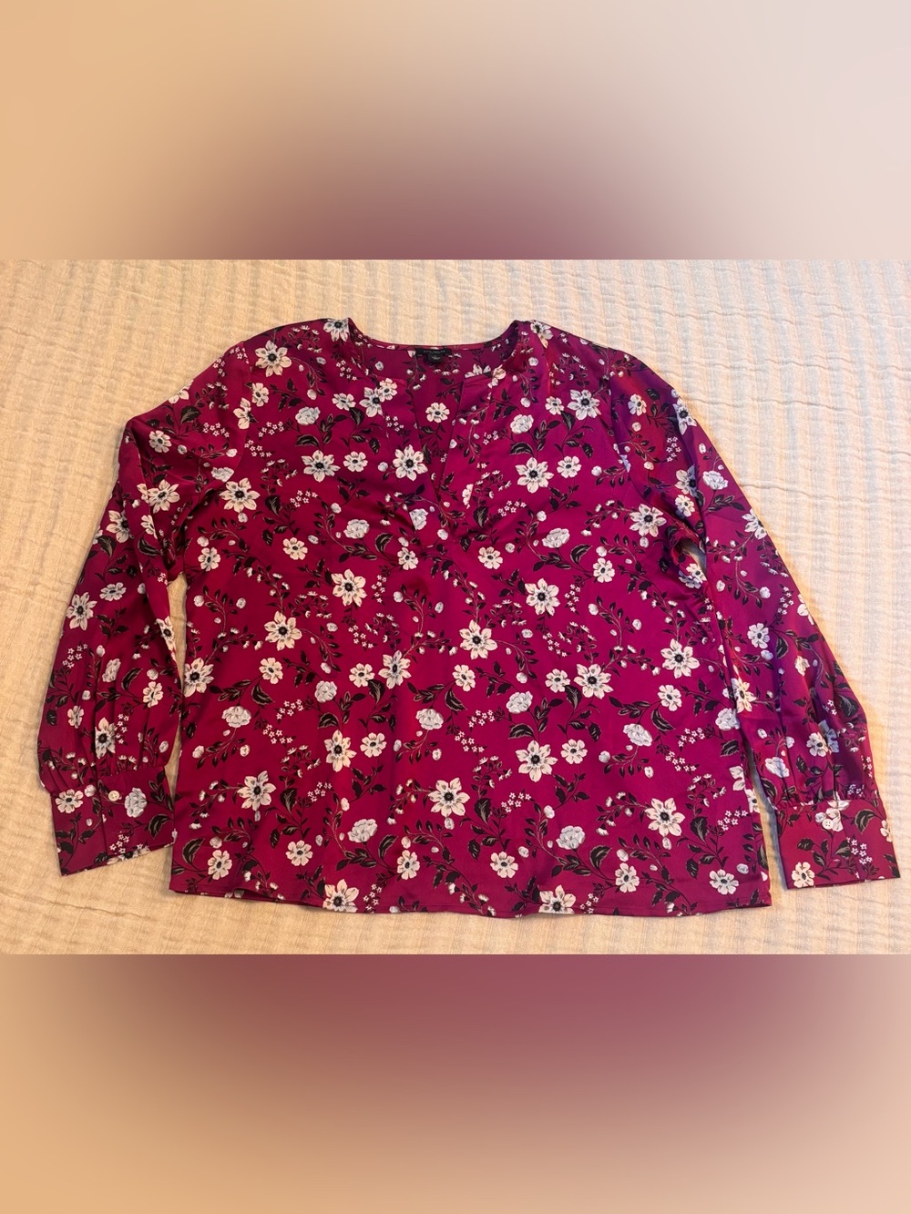 Ann Taylor Magenta Floral Long-Sleeve Blouse